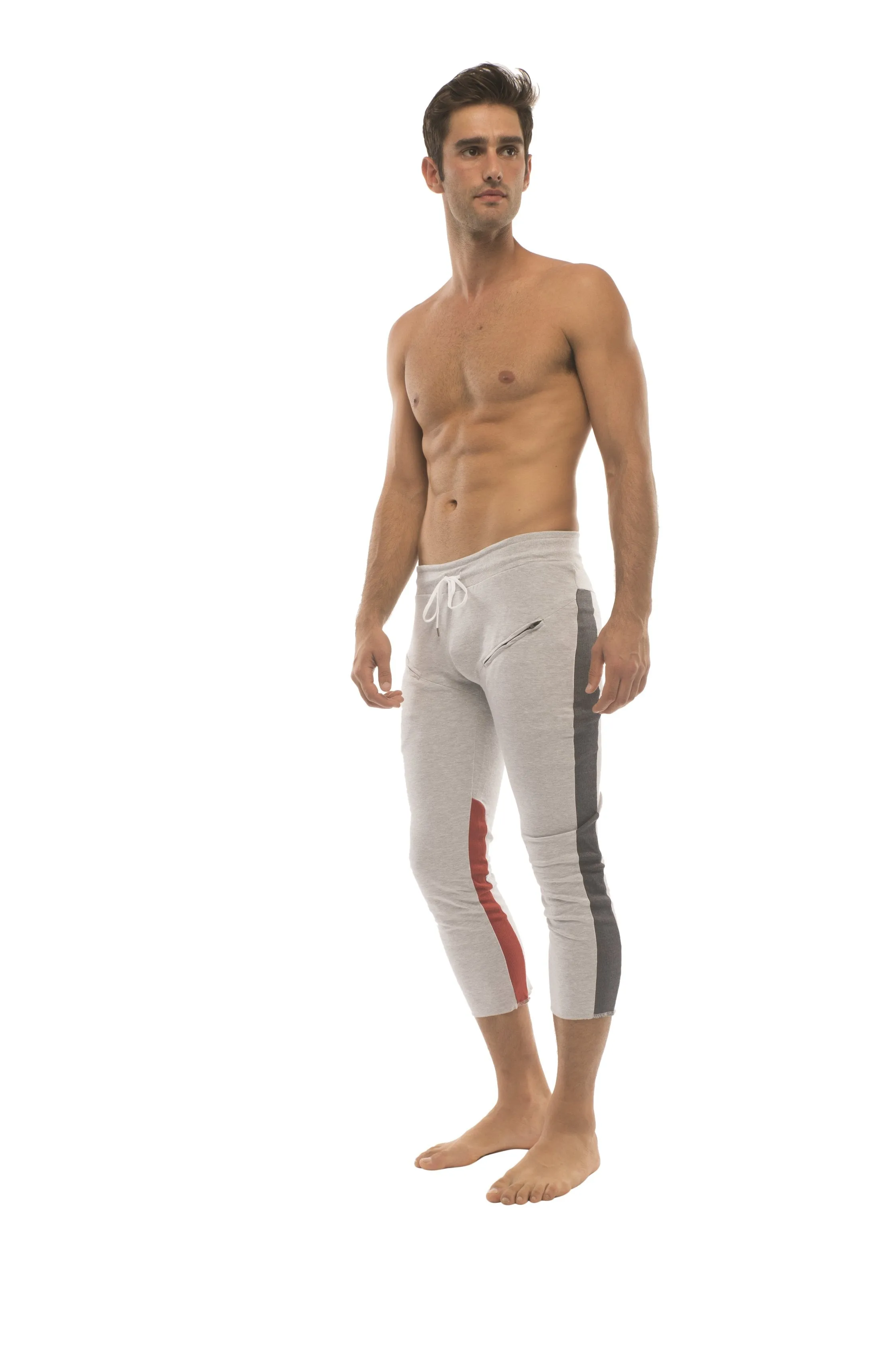 4/5 Zipper Pocket Capri Yoga Pants (GREY w/Charcoal & Red)