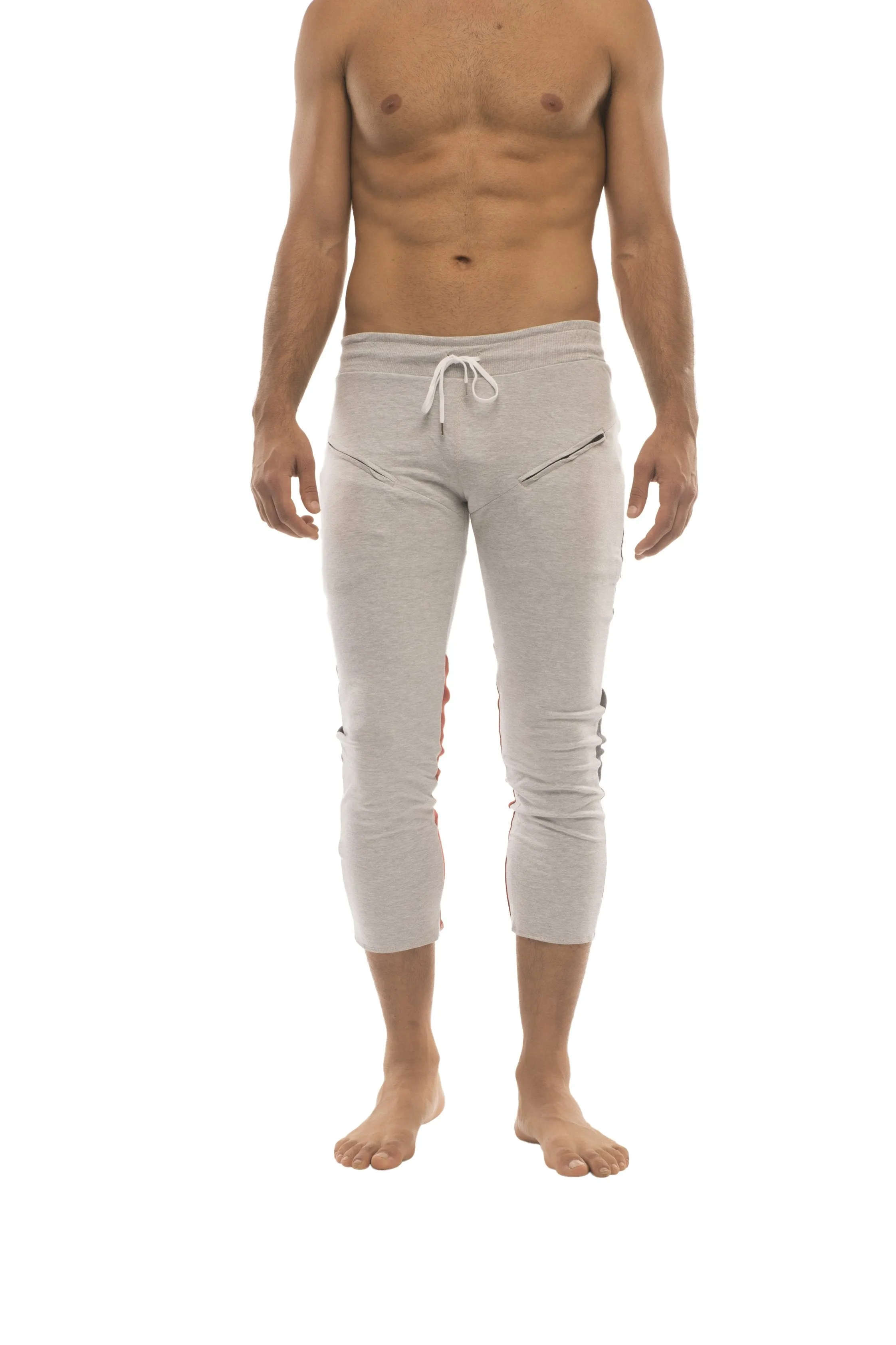 4/5 Zipper Pocket Capri Yoga Pants (GREY w/Charcoal & Red)