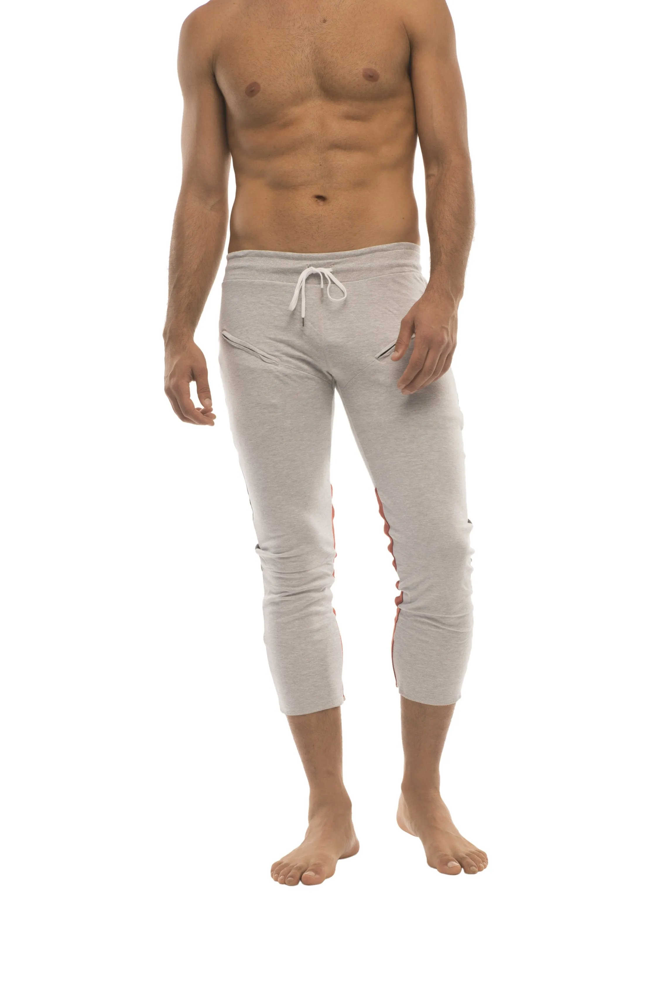 4/5 Zipper Pocket Capri Yoga Pants (GREY w/Charcoal & Red)