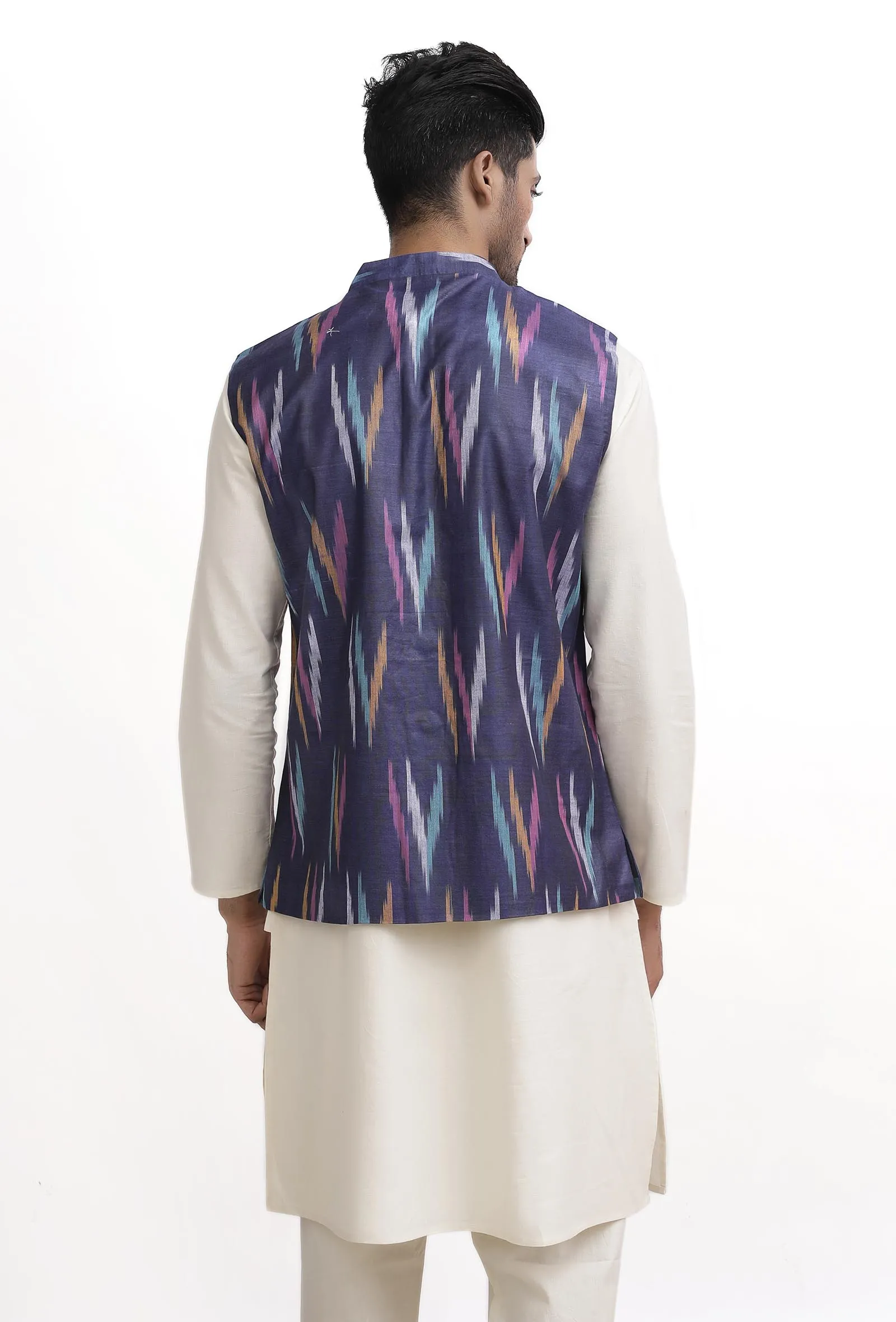 Azure Blue Ikat Nehru Jacket