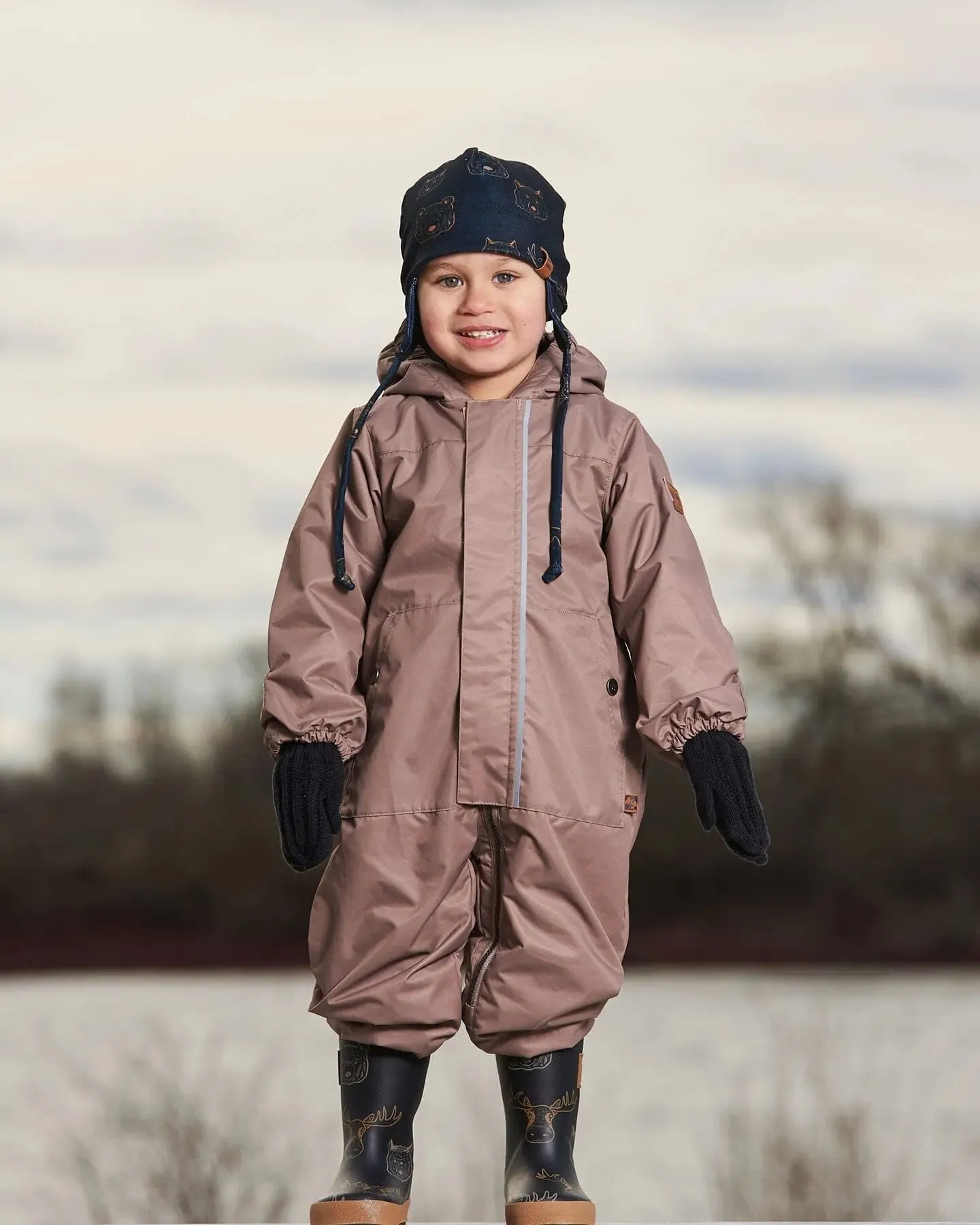 Baby Mid-Season One-Piece Outerwear Taupe With Printed Hat