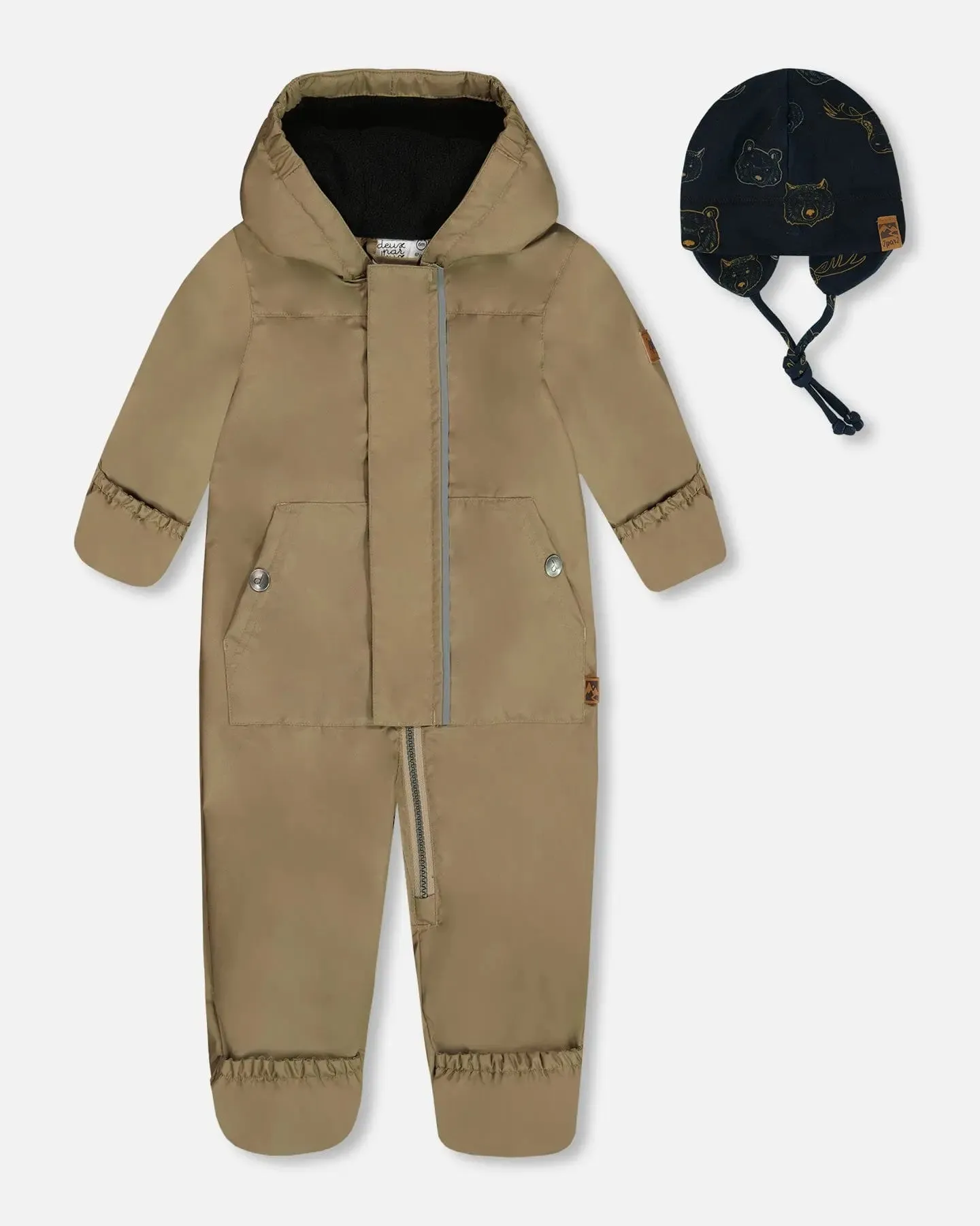 Baby Mid-Season One-Piece Outerwear Taupe With Printed Hat