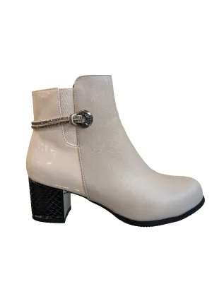 Beige Ankle Boots with Diamante Belt – Redz Block Heel Boots