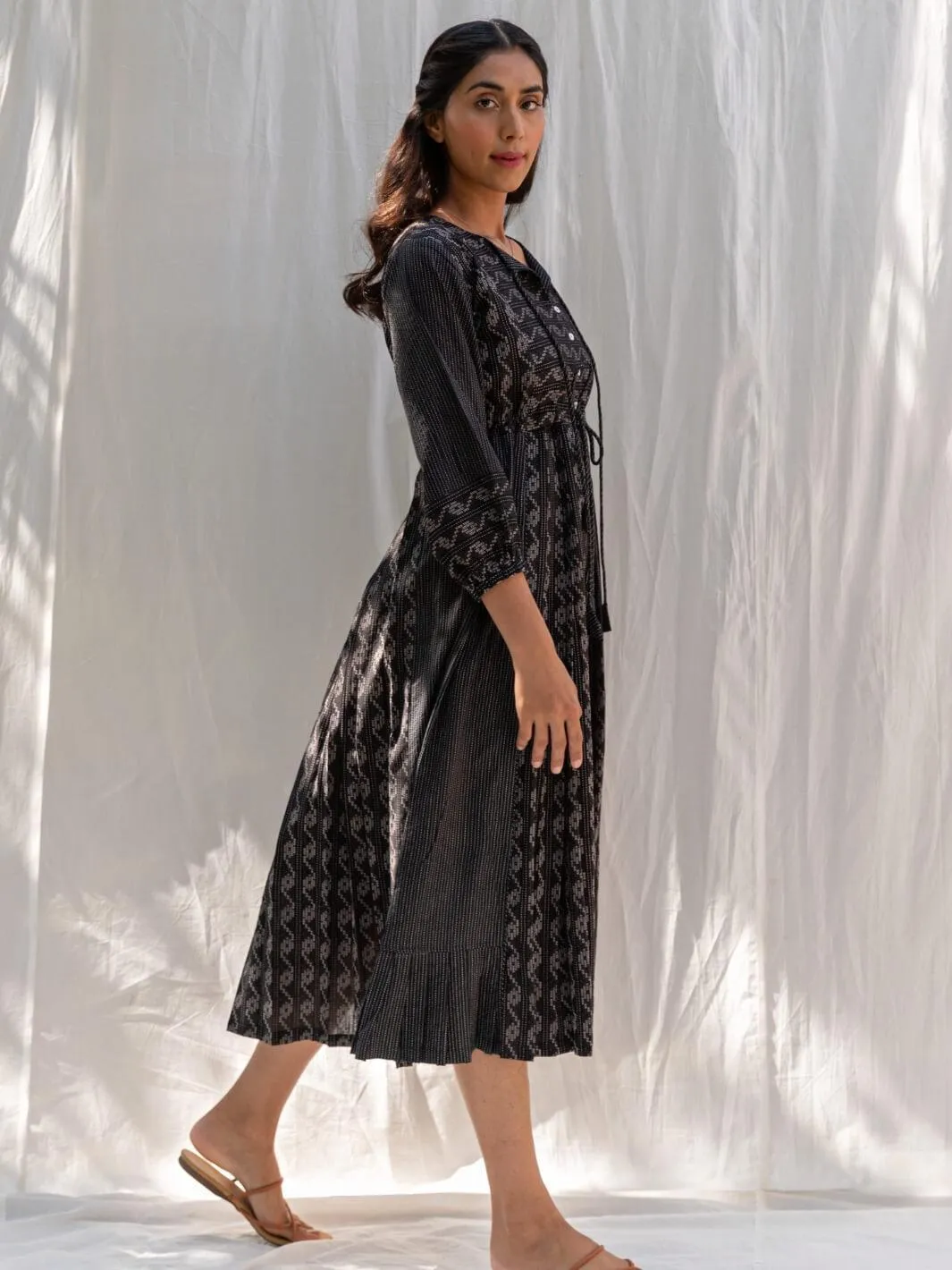 Black Long Cotton Midi Dress