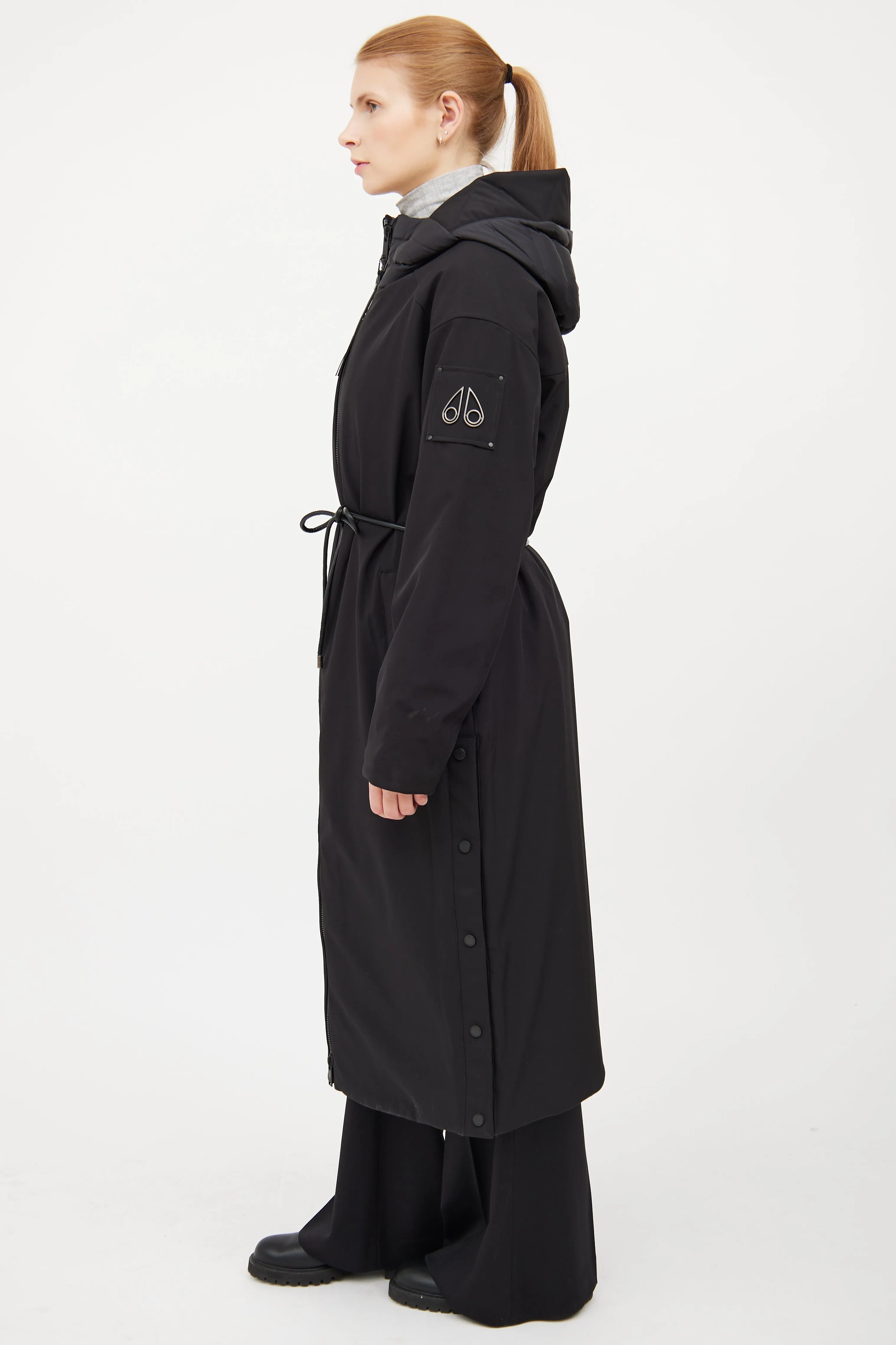 Black Long Snap Button Coat