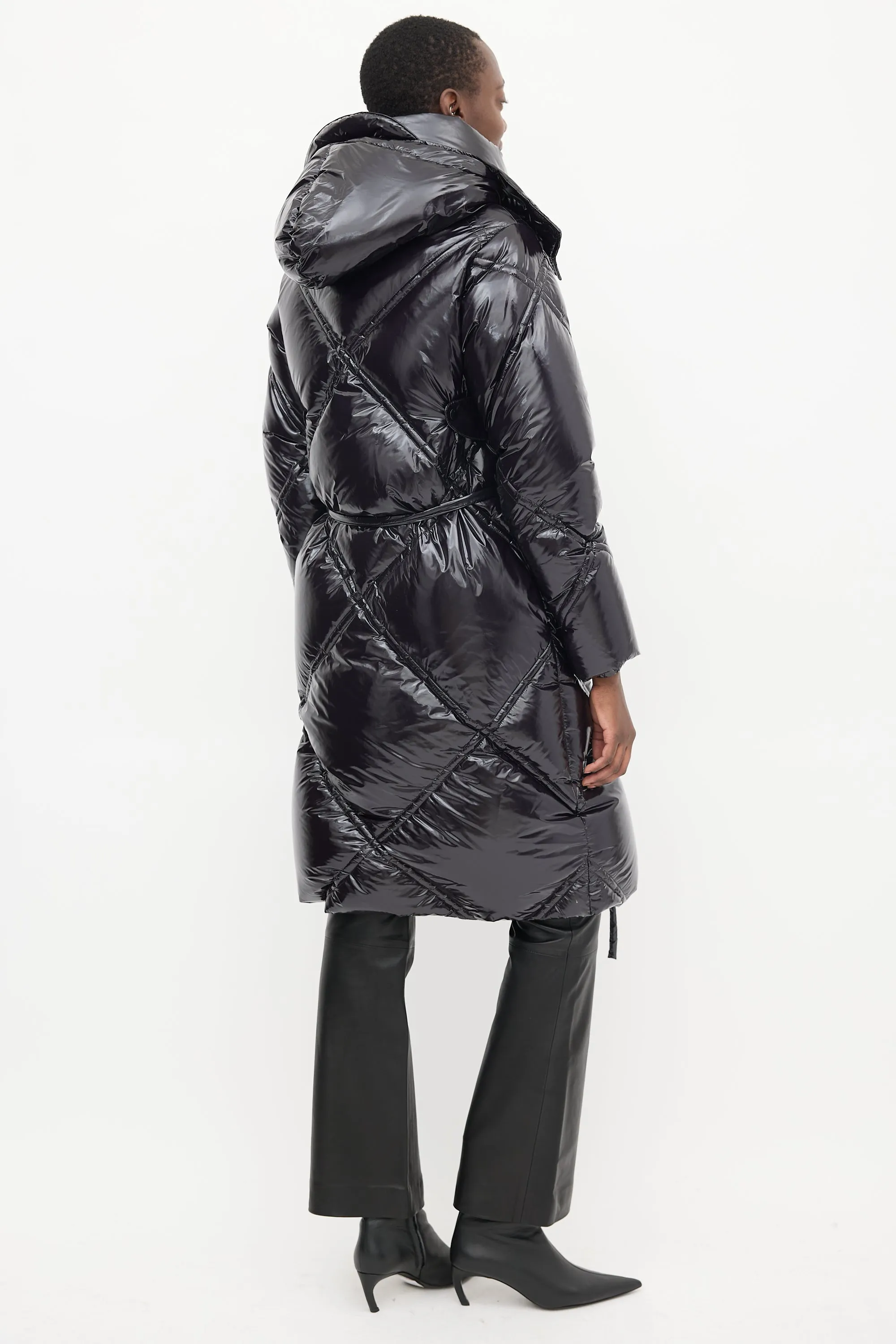 Black Shiny Quilted Down Coat