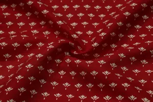 Blood Red Motifs Printed Chanderi Cotton Polyester Blend Fabric