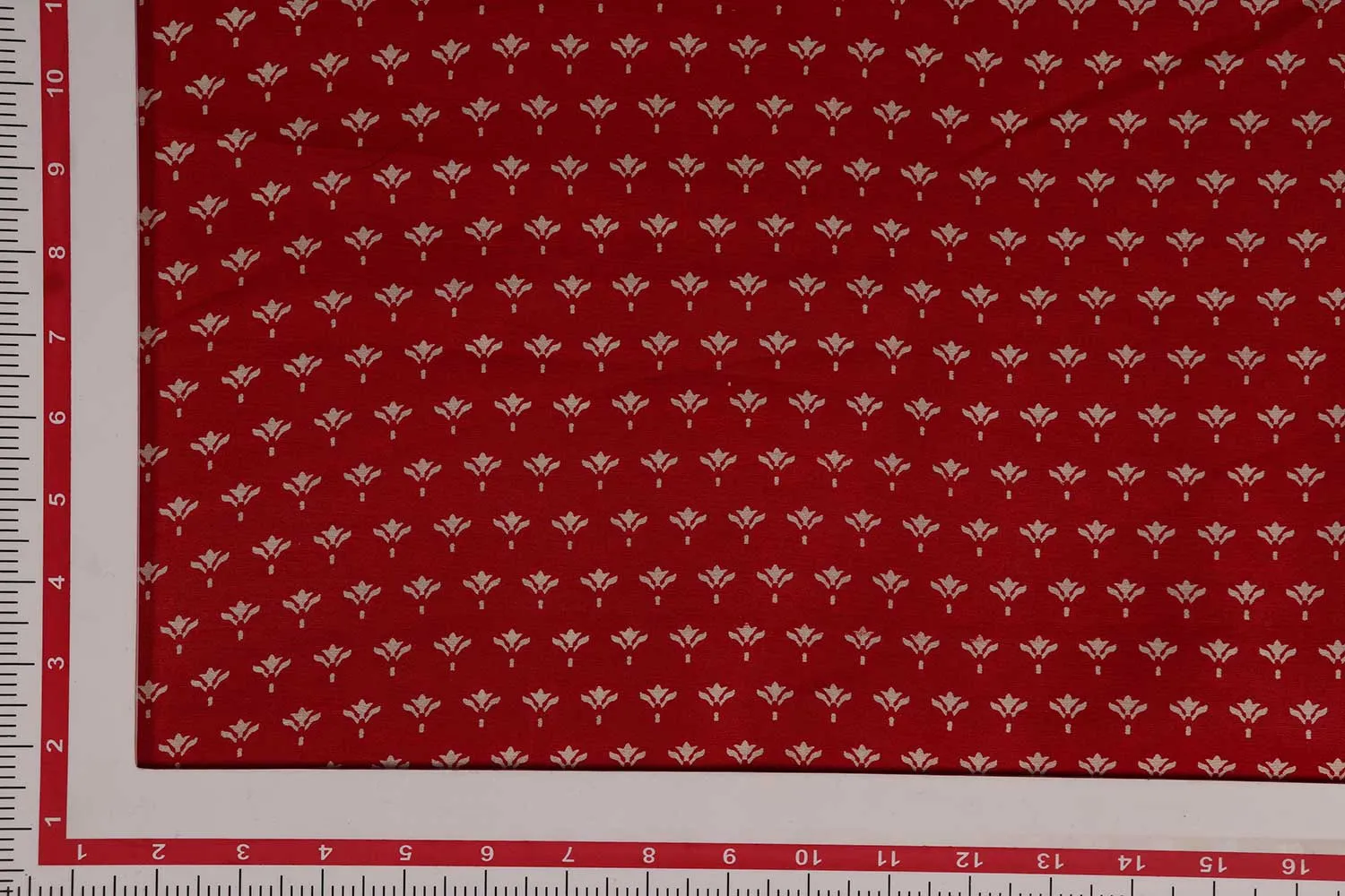 Blood Red Motifs Printed Chanderi Cotton Polyester Blend Fabric