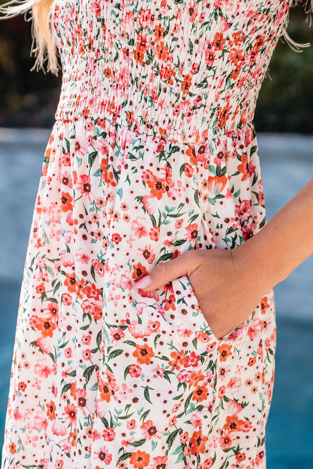 Boho Floral Smocked Ruffled Maxi Dress