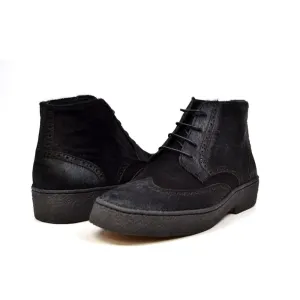 British Walkers Playboy Wingtips Limited Men's Two Tone Black Leather and Pony Skin High Top Boots