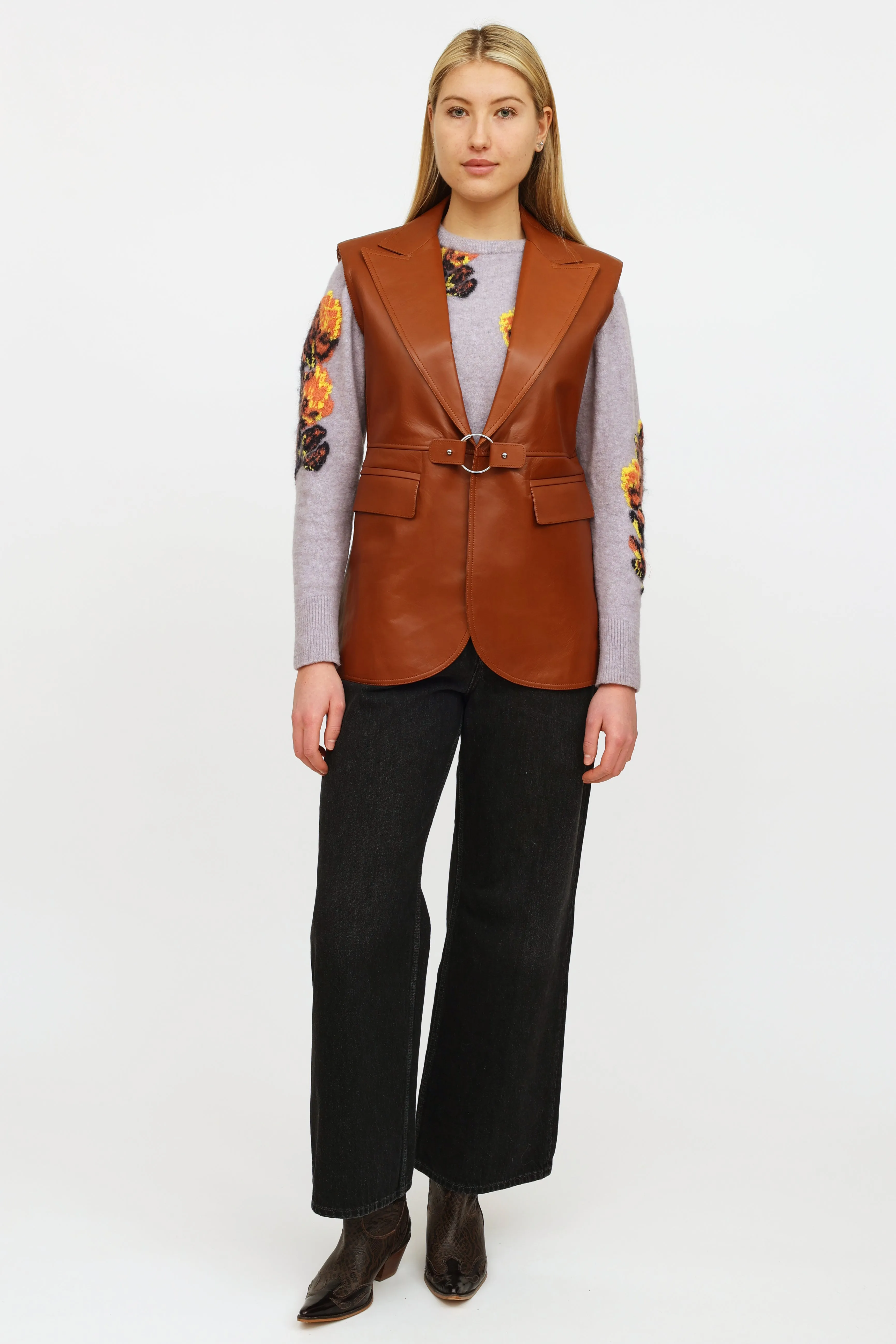 Brown Leather Buckle Vest