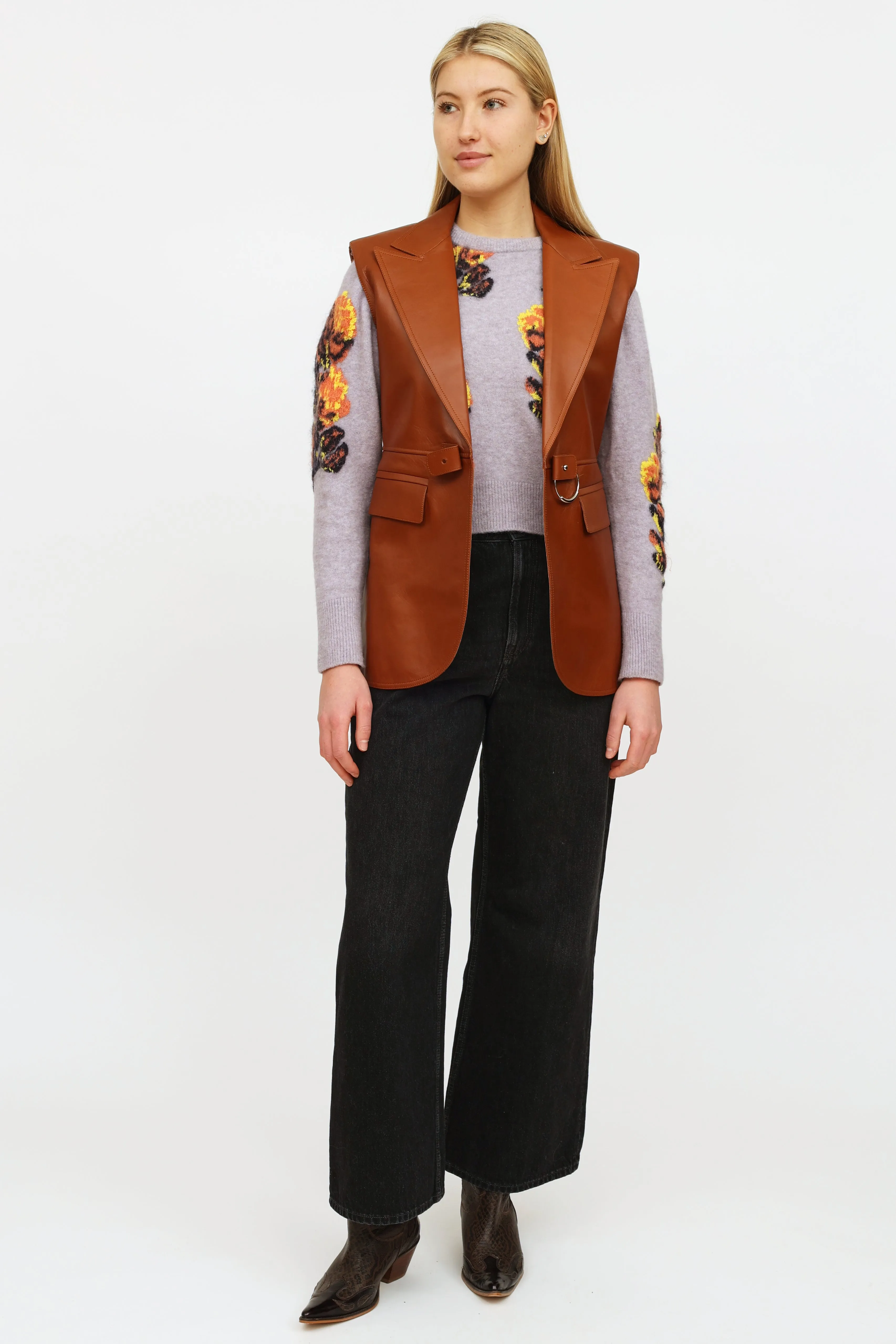 Brown Leather Buckle Vest