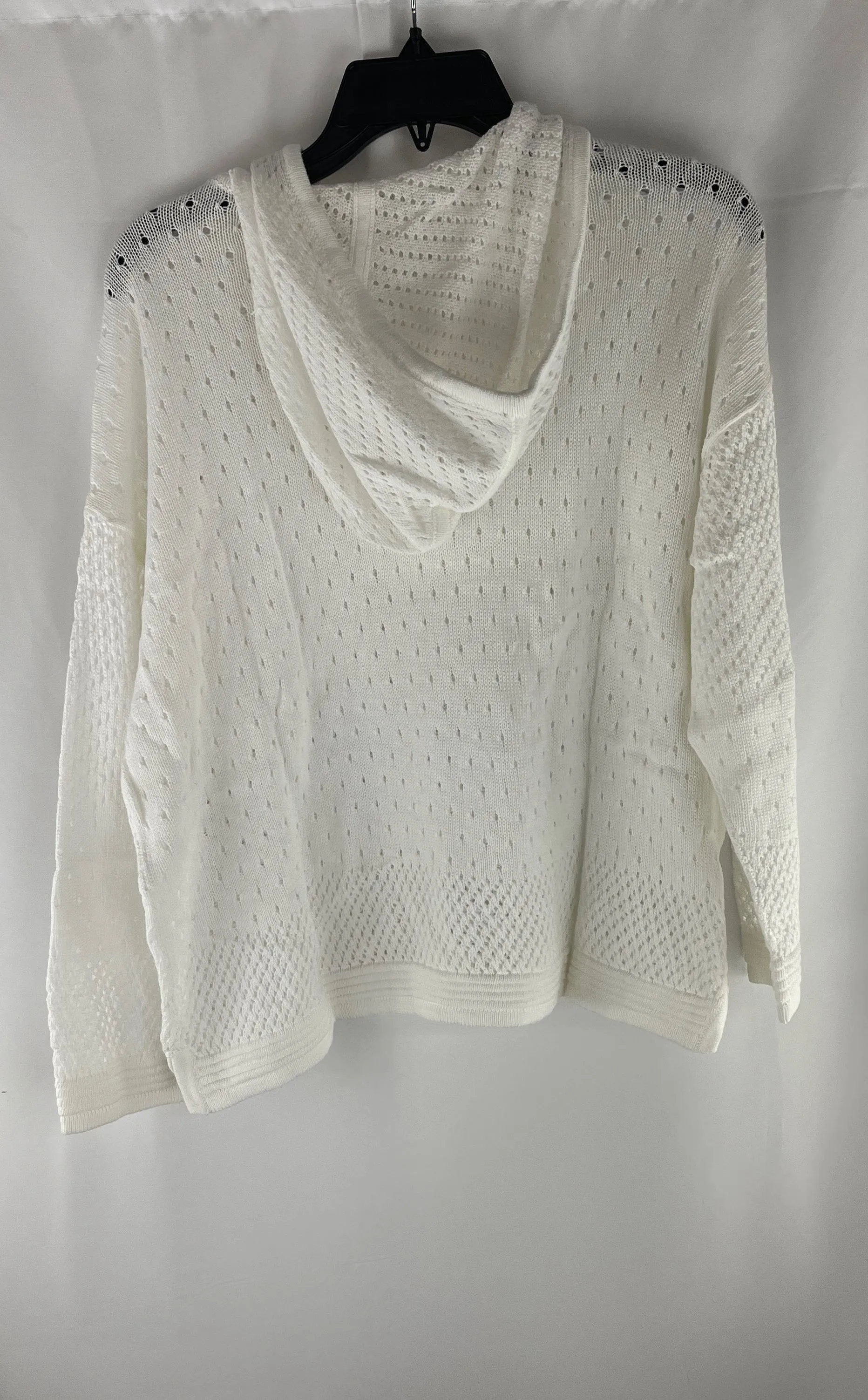 Chico's Women's Knit White Lightweight Hooded Sweater Size 2P NWT