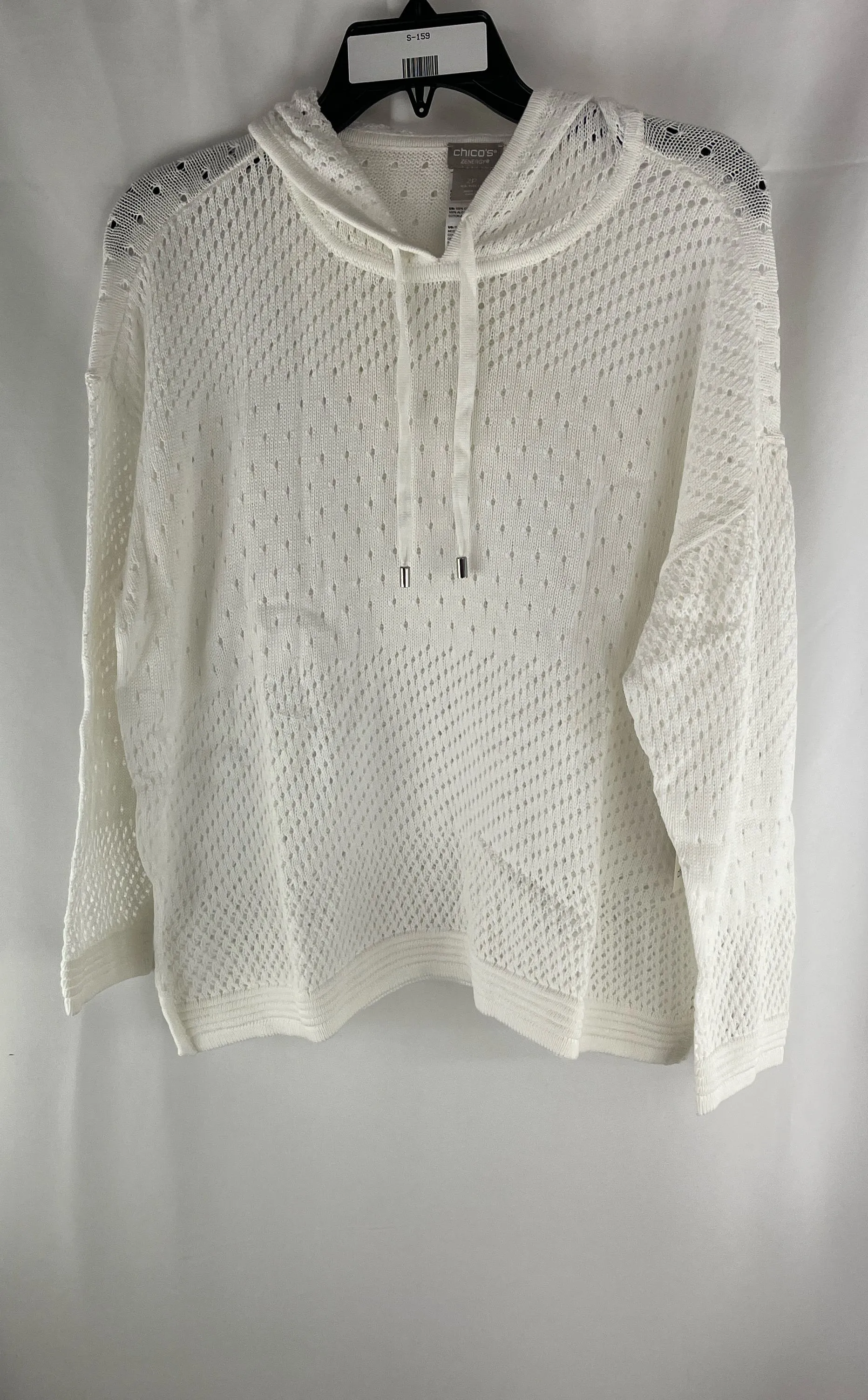 Chico's Women's Knit White Lightweight Hooded Sweater Size 2P NWT