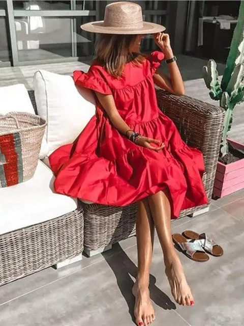 Comfortable Ruffle Sleeve Round Neck Loose Dress