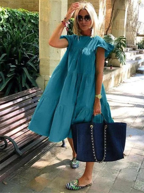 Comfortable Ruffle Sleeve Round Neck Loose Dress