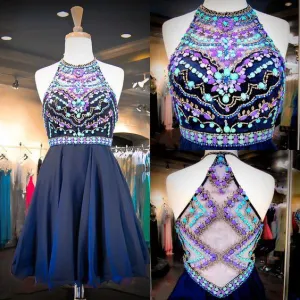 Comfortable Short Blue Kaitlin Homecoming Dresses A-Line Beading Short HH414