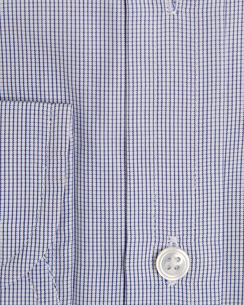 Cut-away Collar, 2 Button Cuff Shirt in a Navy & White Small Classic Check Poplin Cotton