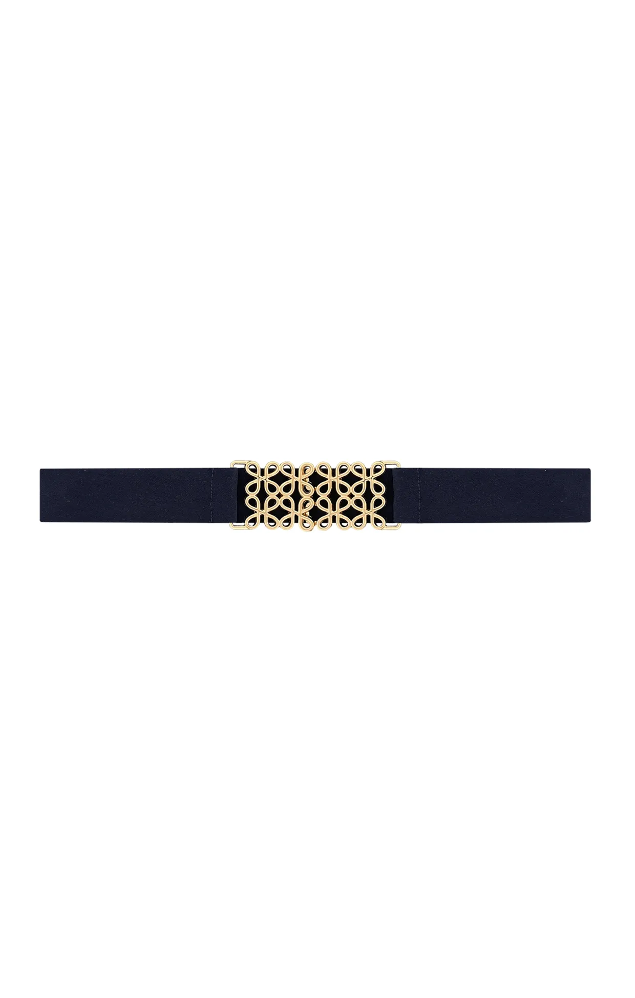 DECORATIVE CLASP BELT IN NAVY AND GOLD