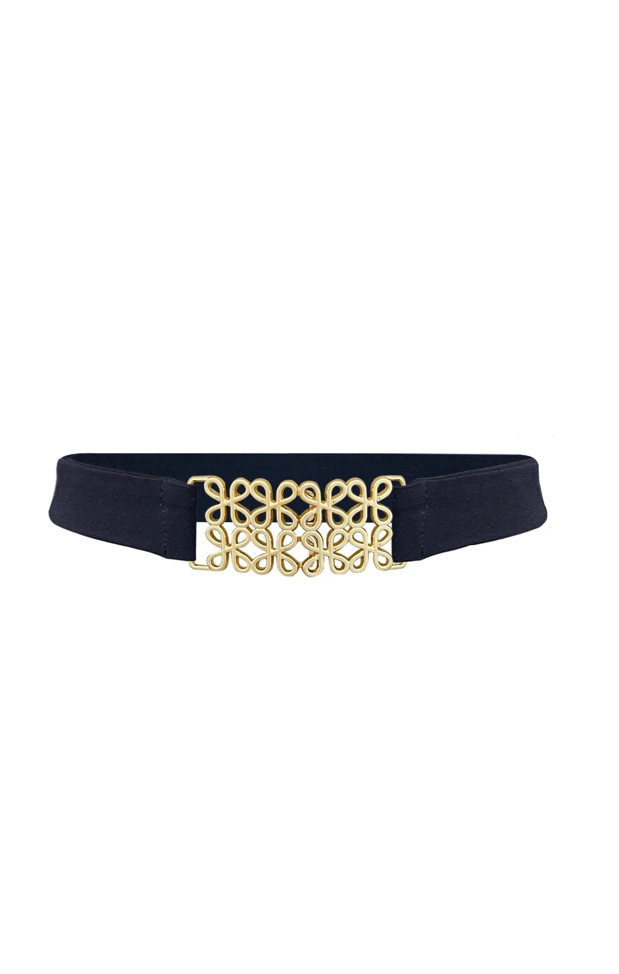 DECORATIVE CLASP BELT IN NAVY AND GOLD