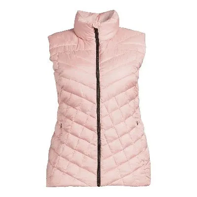 Down Blend Chevron Quilted Puffer Vest Blush