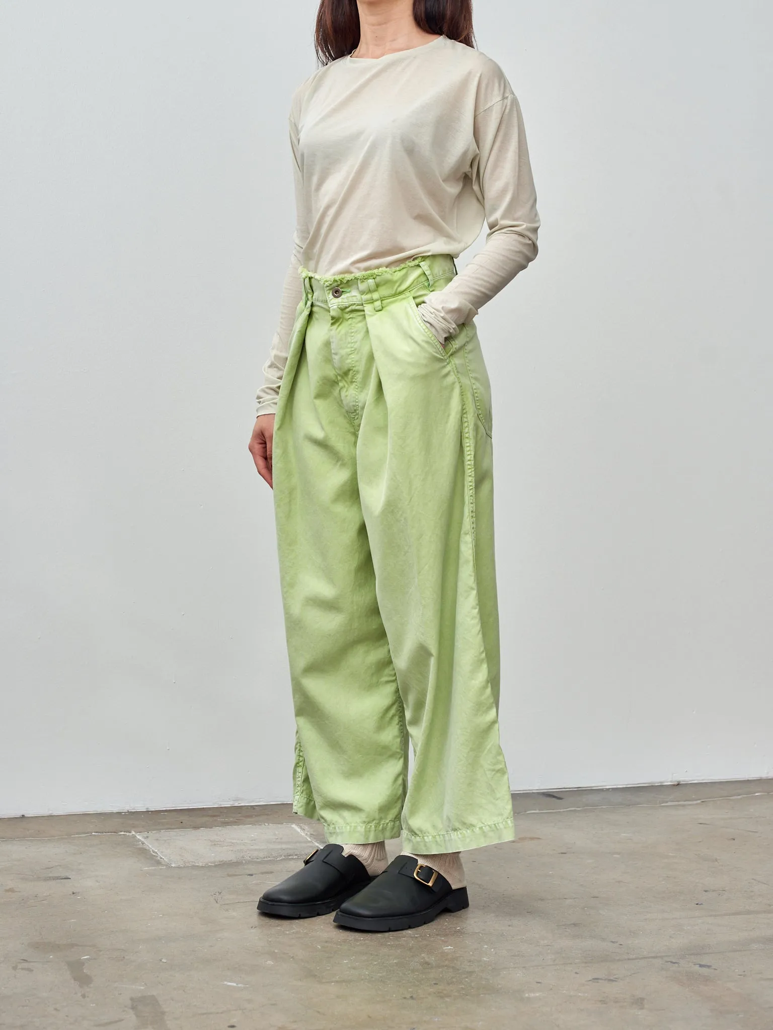 Egyptian Cotton Wide Leg Pants - Washed Green