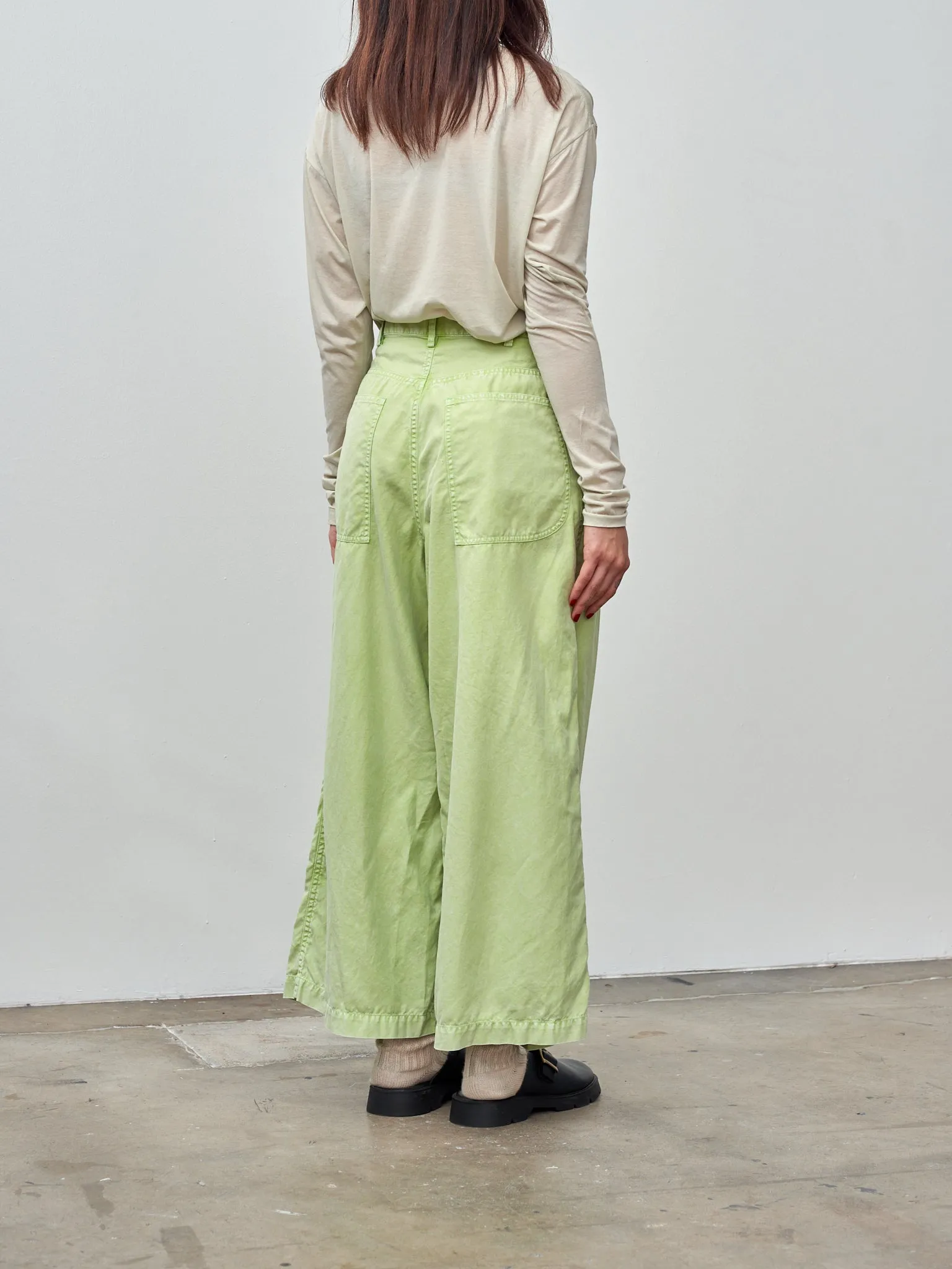 Egyptian Cotton Wide Leg Pants - Washed Green