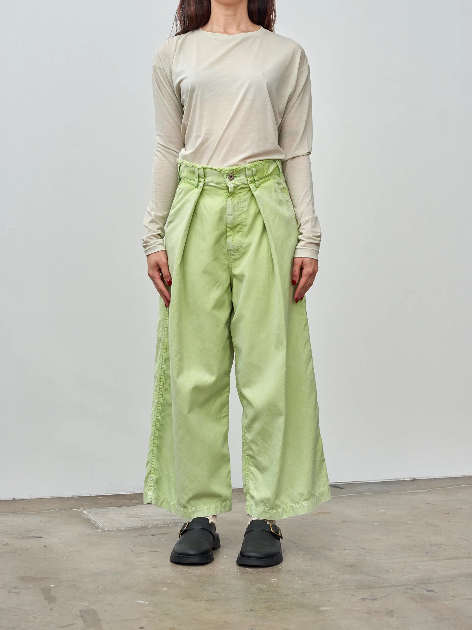 Egyptian Cotton Wide Leg Pants - Washed Green