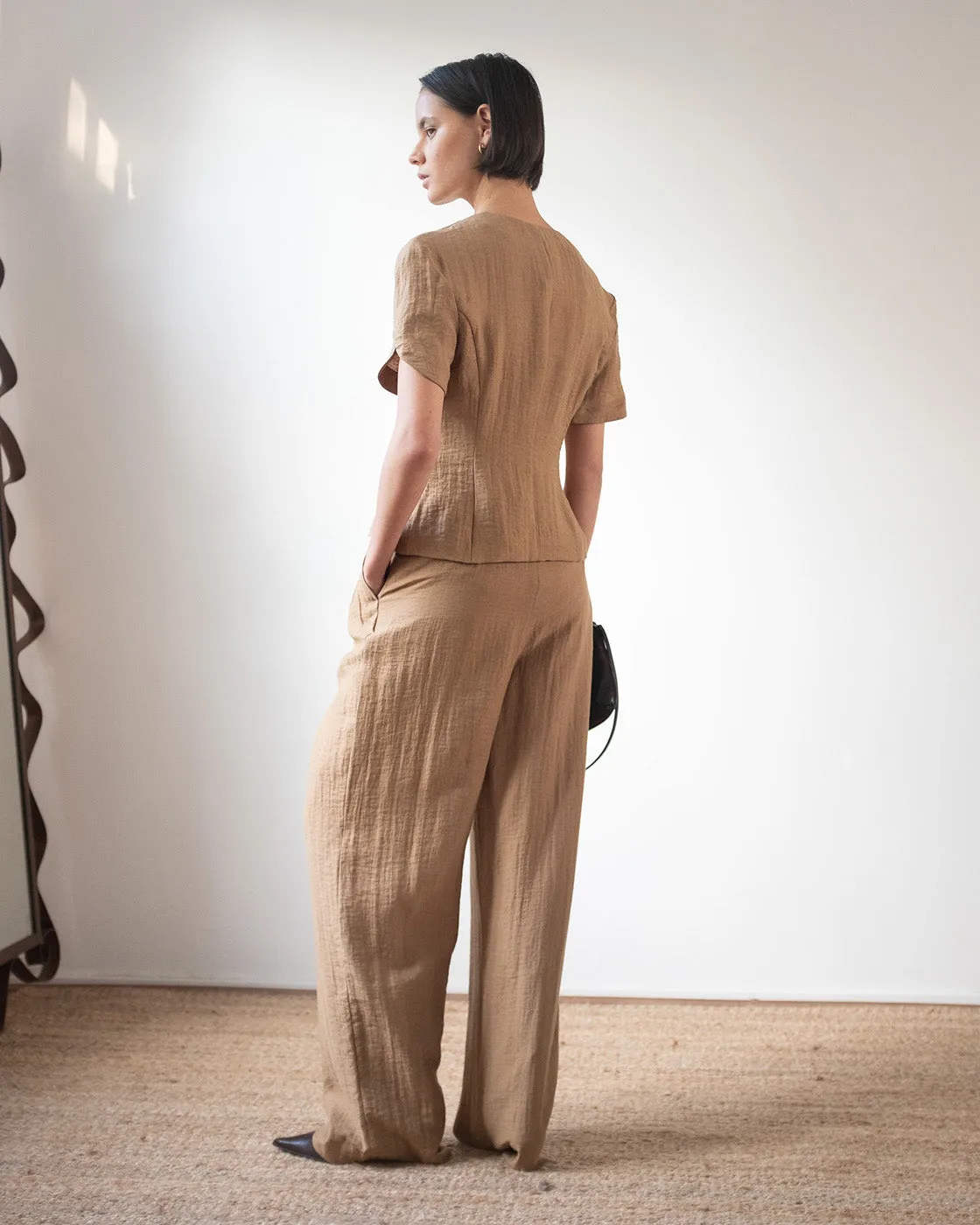 Freya Trousers Viscose Linen Blend Caramel