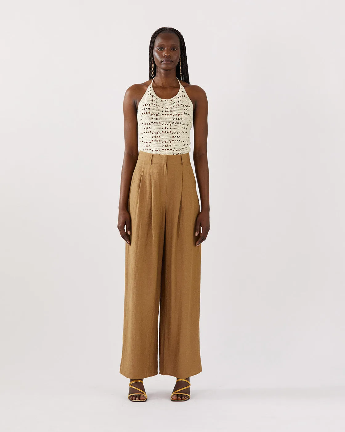 Freya Trousers Viscose Linen Blend Caramel