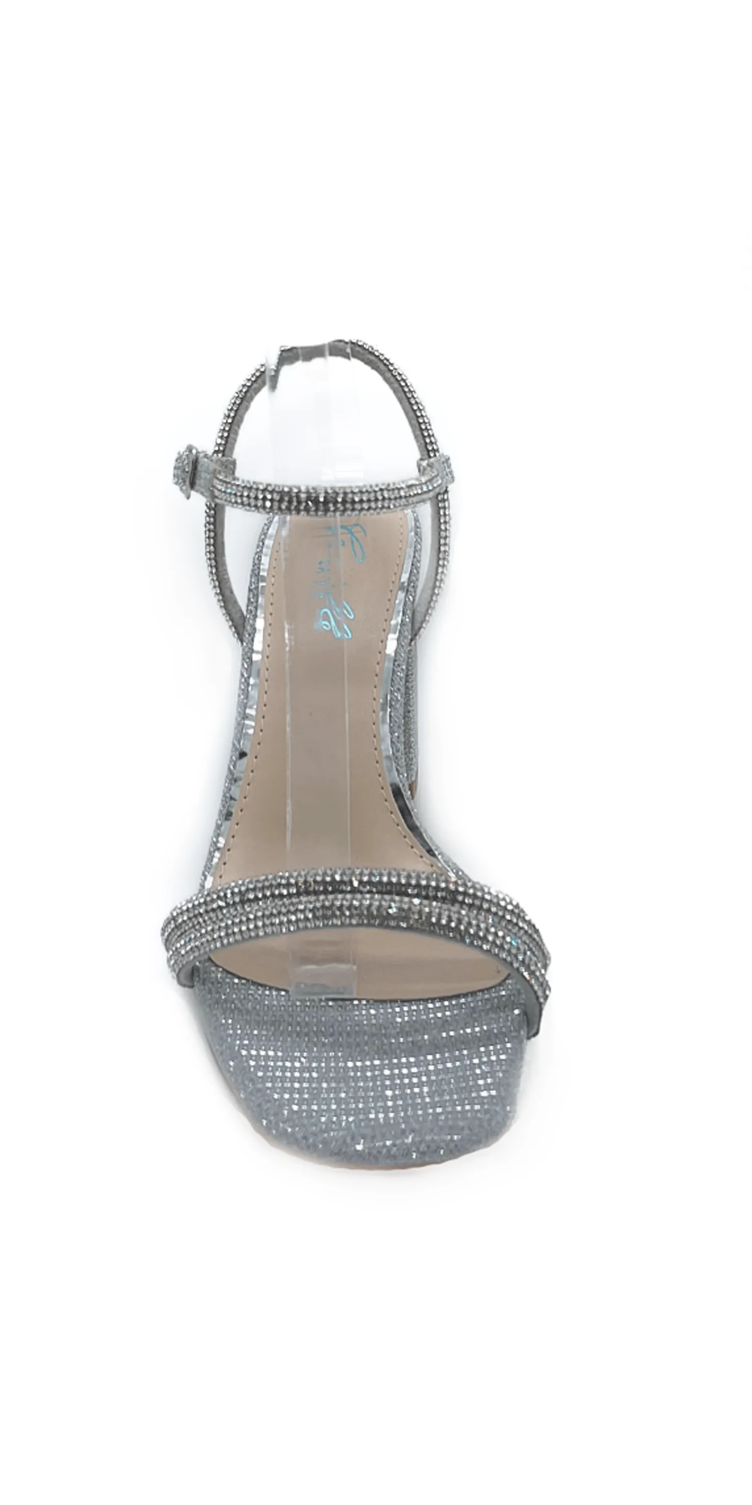 Glitter Double Strap Rhinestone Block Heel Sandal