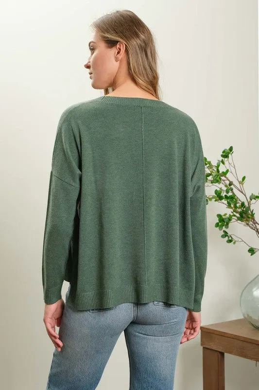 Green Basic Lightweight Sweater