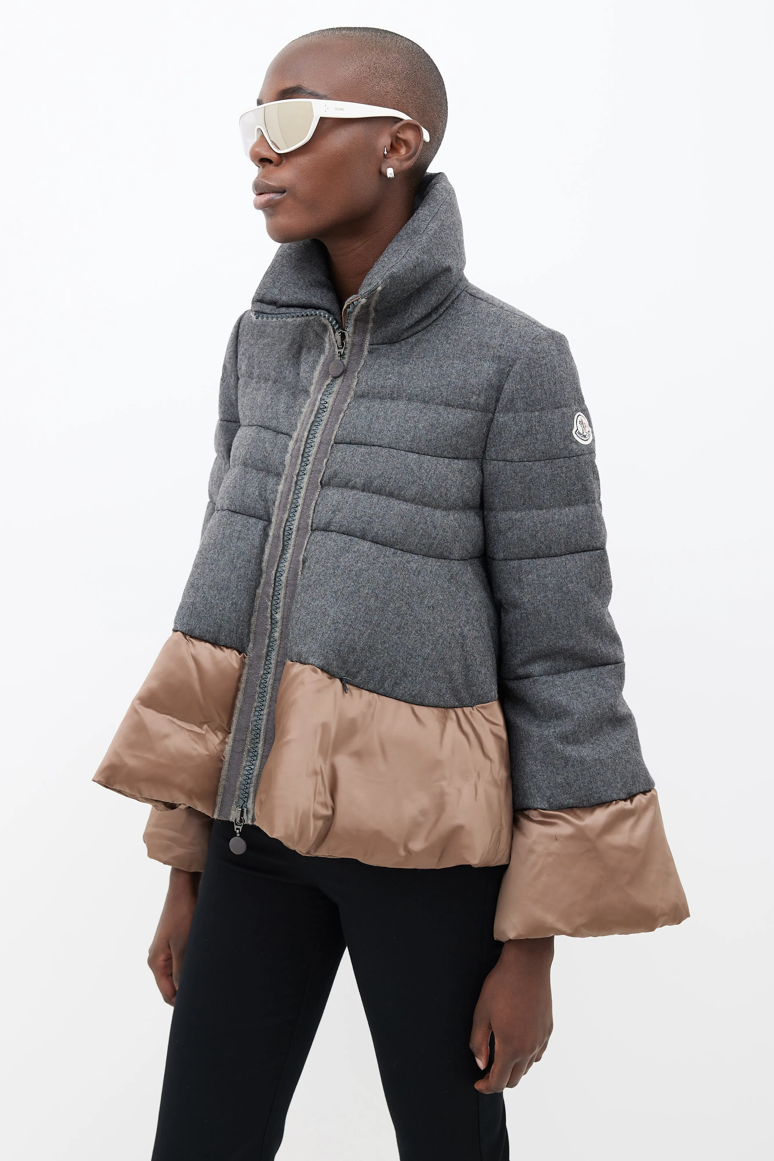 Grey Wool & Bronze Nylon Zipped Coat