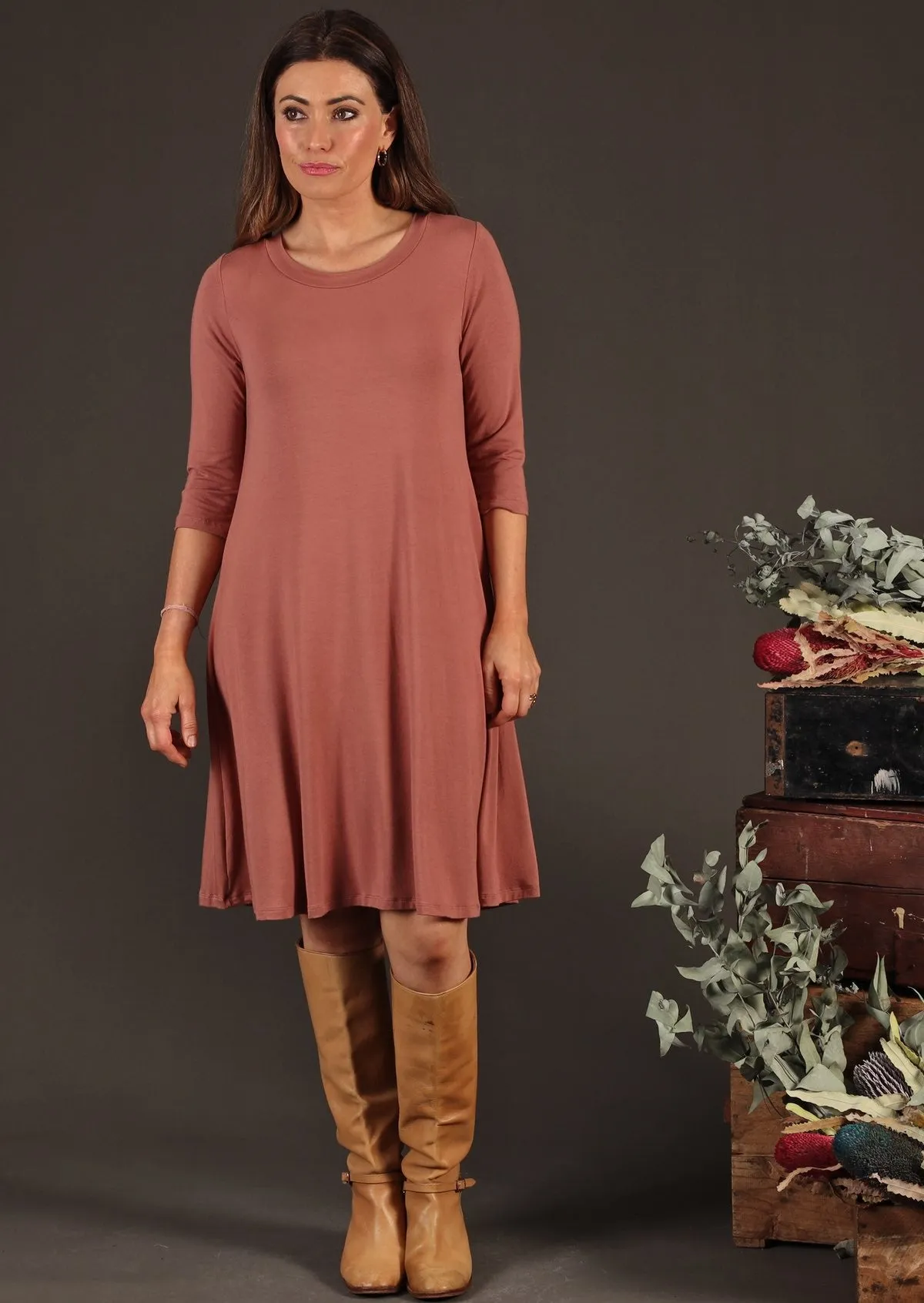 Half Sleeve Jersey Dress Dusty Rose