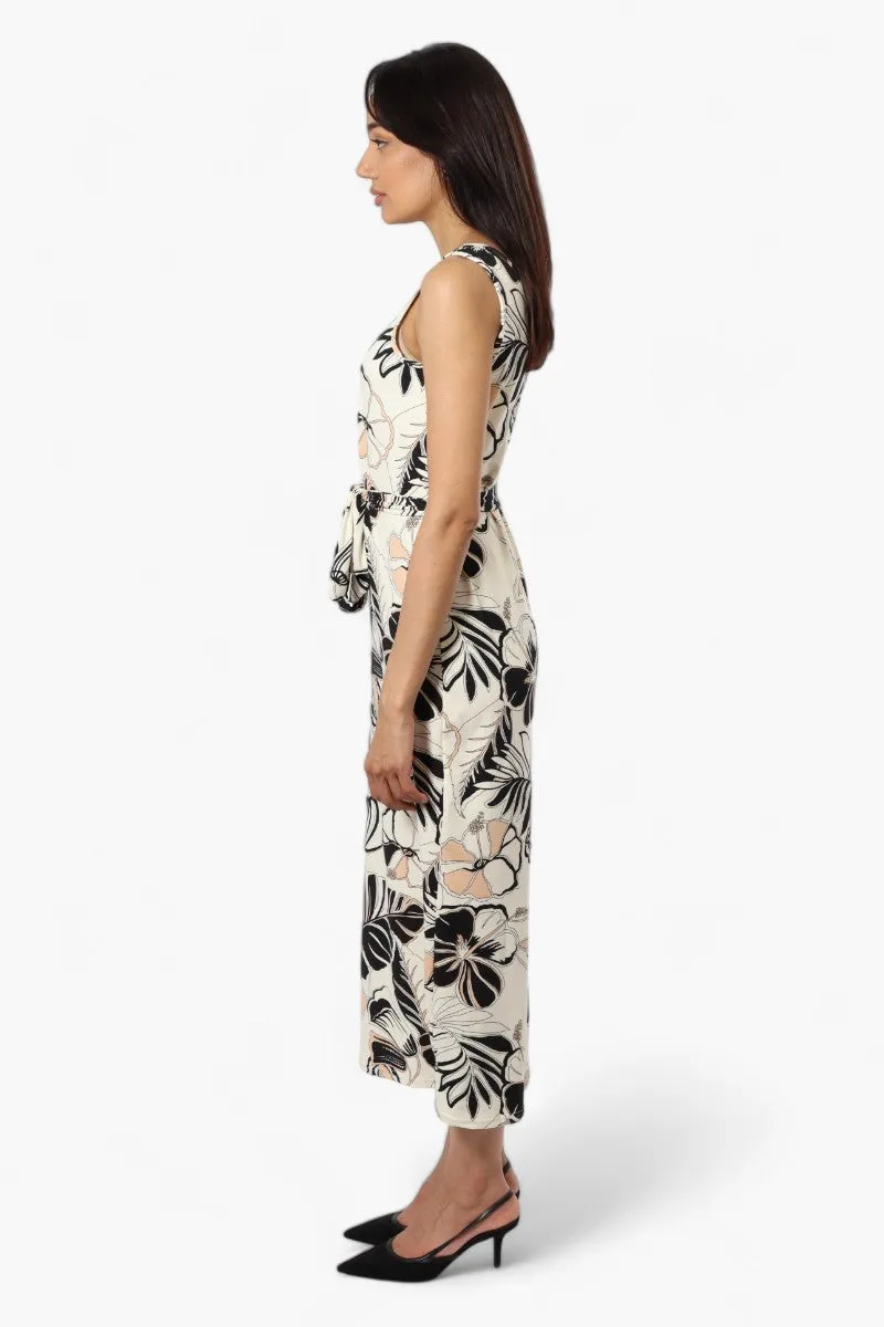 International INC Company Belted Floral Maxi Dress - Beige