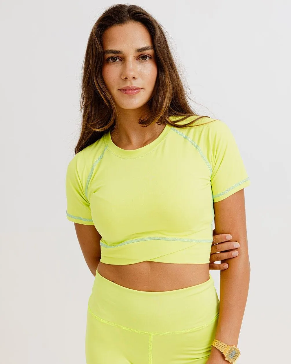 Lime Green Stitched Cropped T-shirts