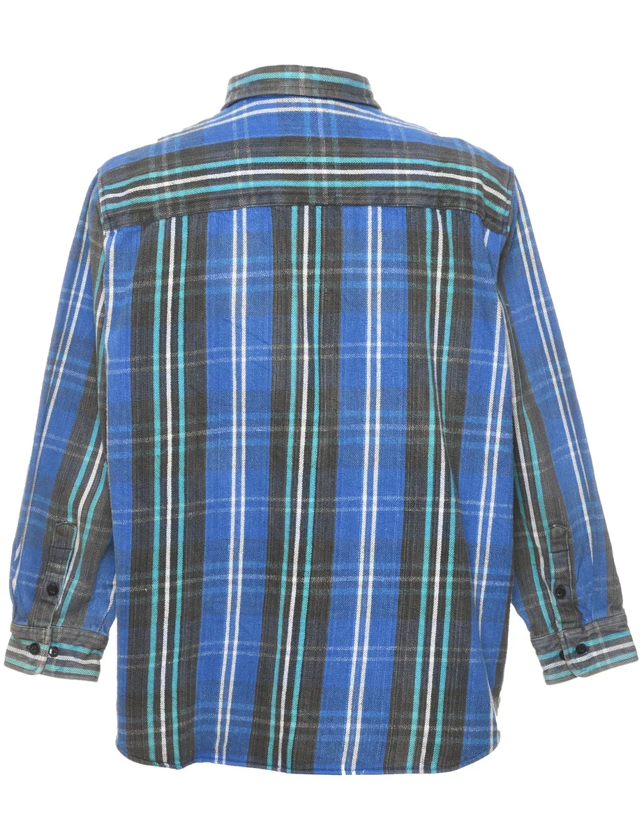 Long Sleeved Blue & Black Classic Checked Shirt - XL