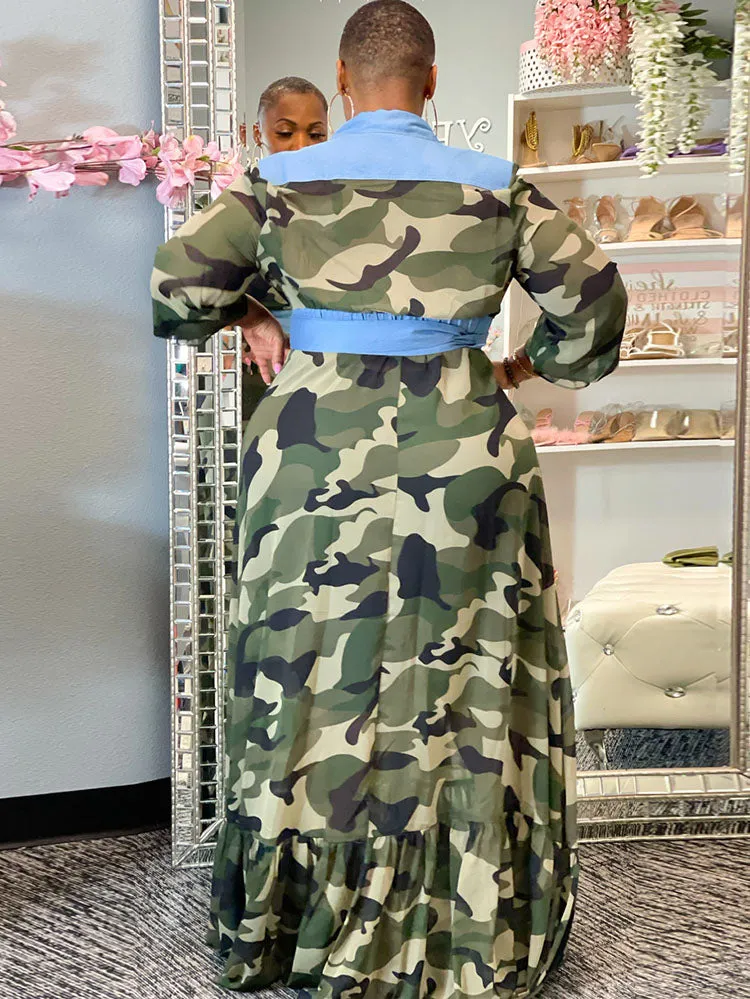 Long Sleeves Camouflage Maxi Dresses