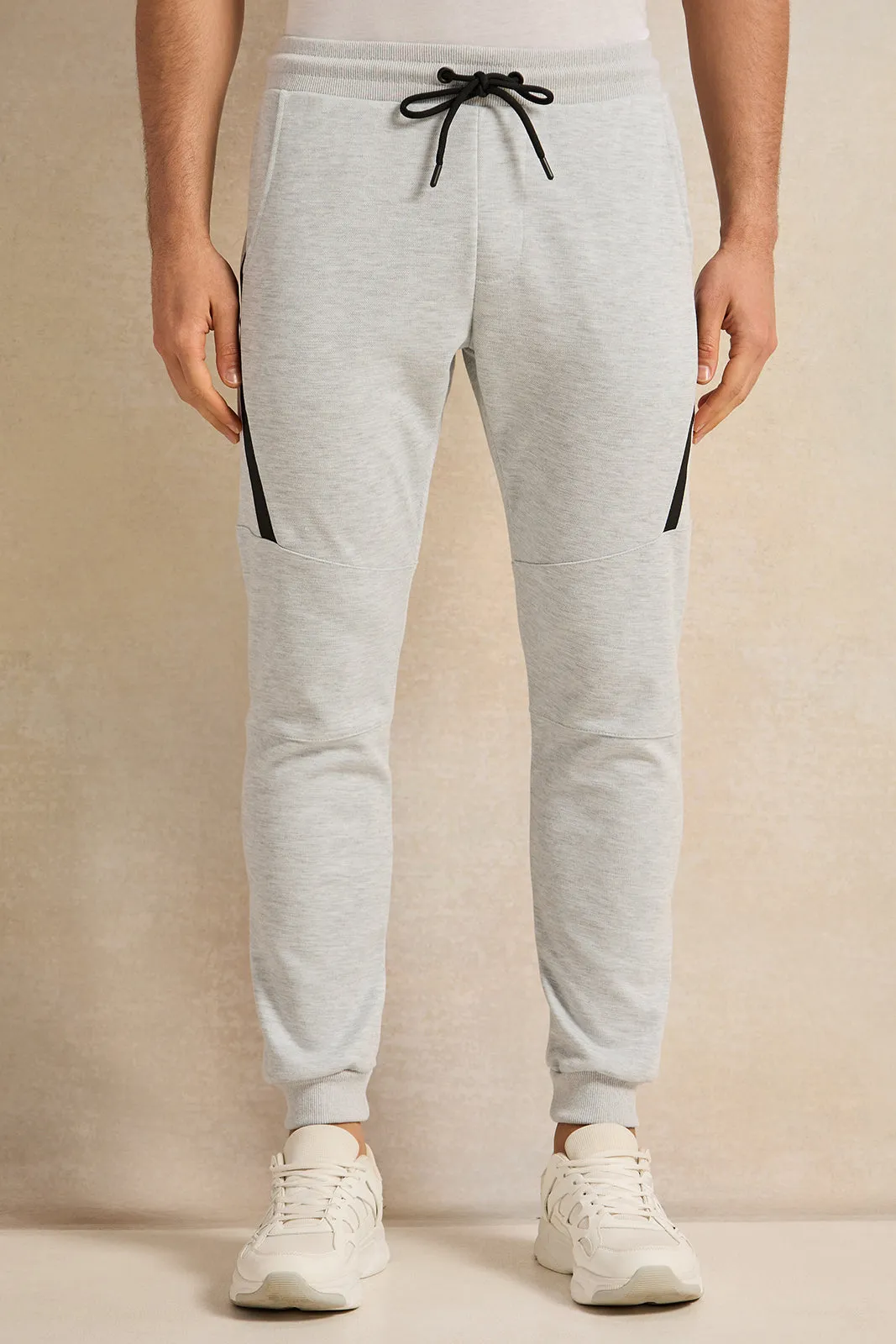 Men Grey Cut And Sew Track Pants