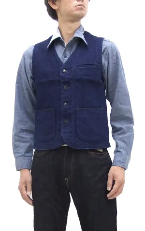 Momotaro Jeans Indigo Sashiko Vest Men's Casual V-neck Button Front Work Vest Waistcoat 04-010