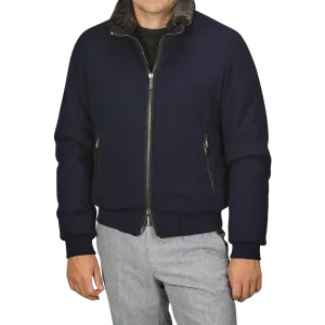 Navy Blue Cashmere Blend Down Padded Blouson