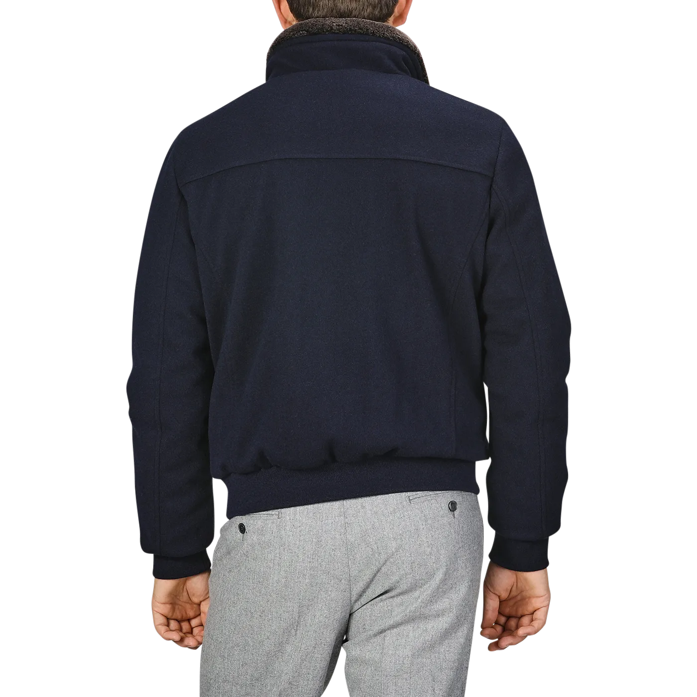 Navy Blue Cashmere Blend Down Padded Blouson