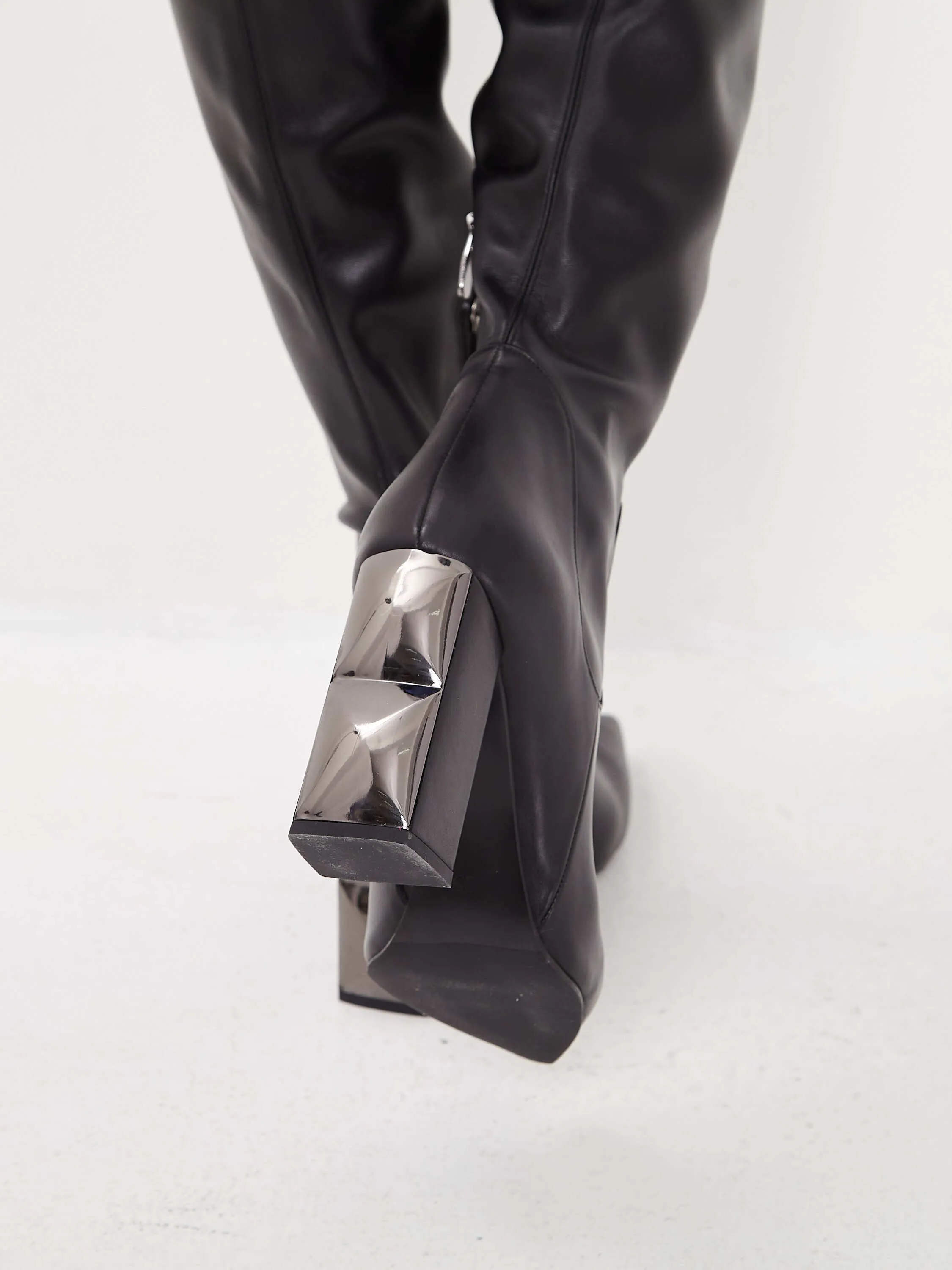 Over-the-Knee Leather Block Heel Boots