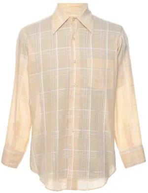 Pale Yellow & White 1970s Classic Checked Shirt - L