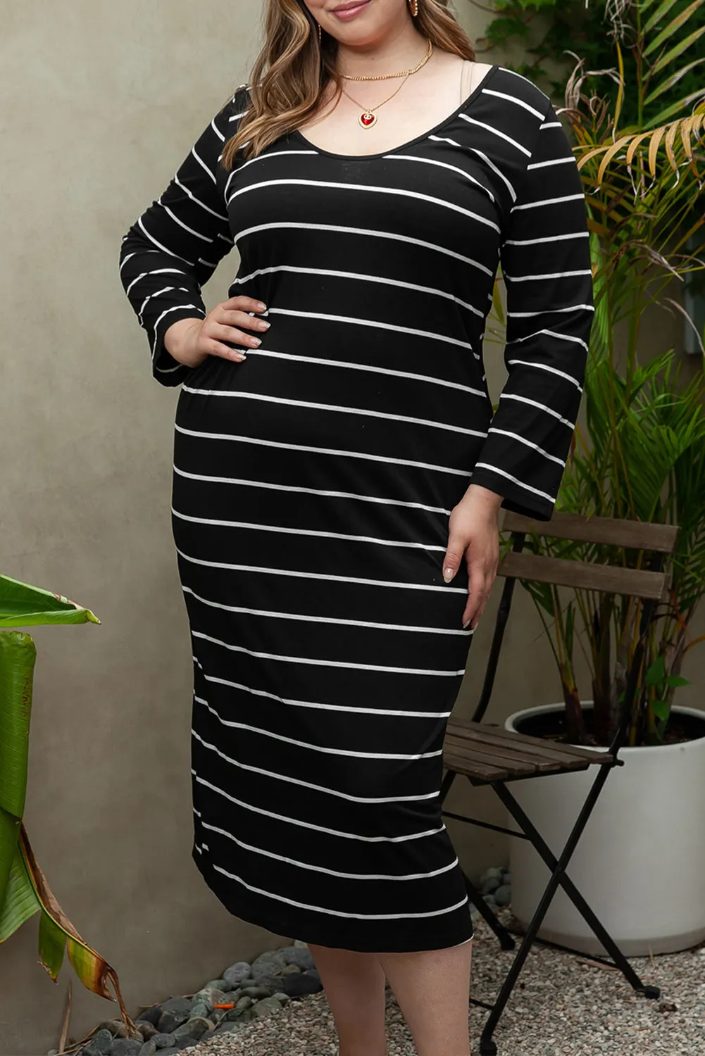 Plus Size Striped Loose Shift Dress