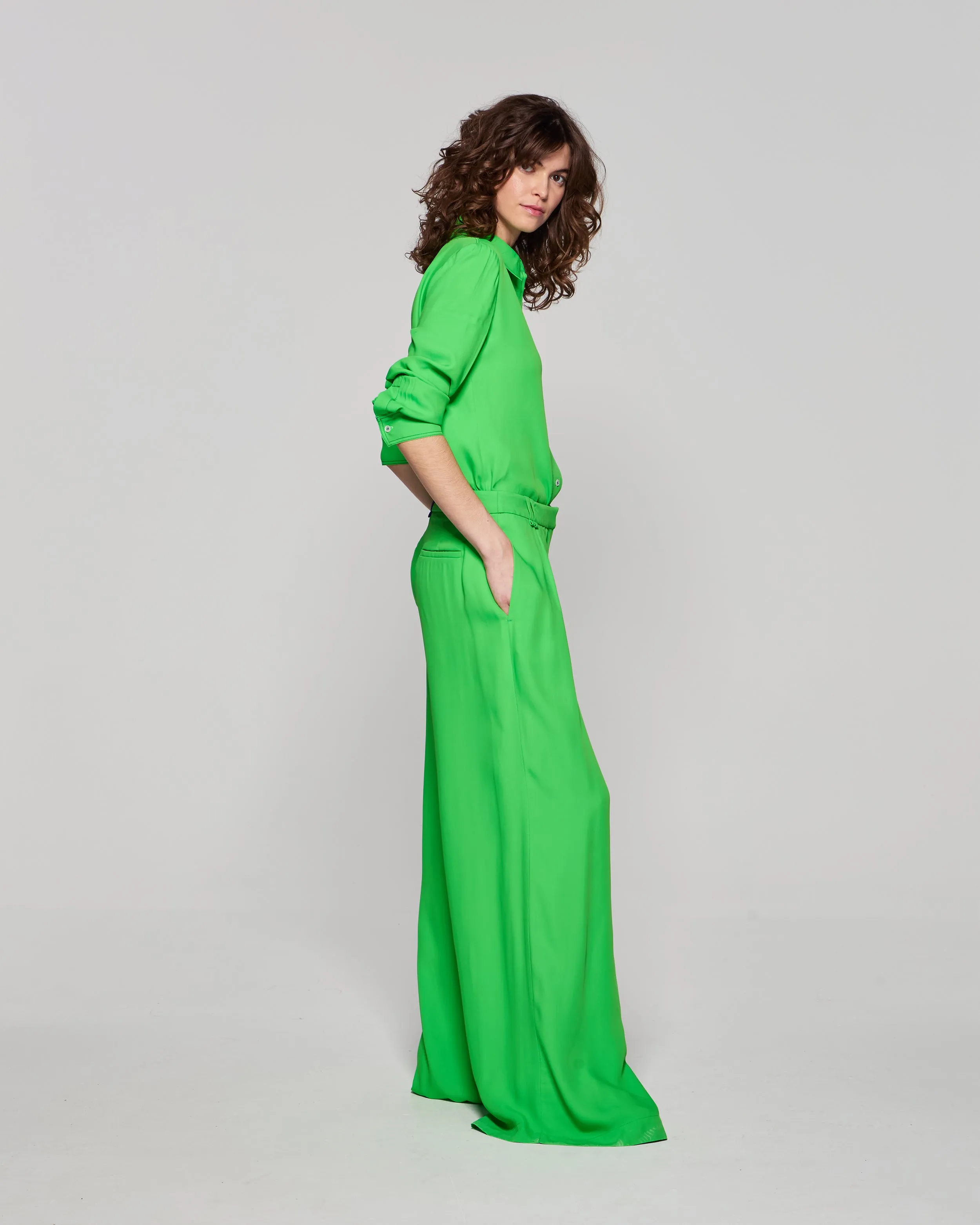 Relaxed Wide Leg Trouser - Bright Green