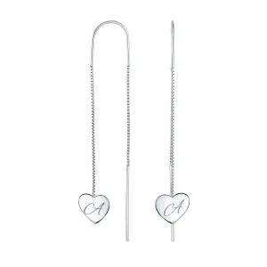 Script Initial Alphabet A-Z Lightweight Heart Chain Dangle Earrings Sterling Silver