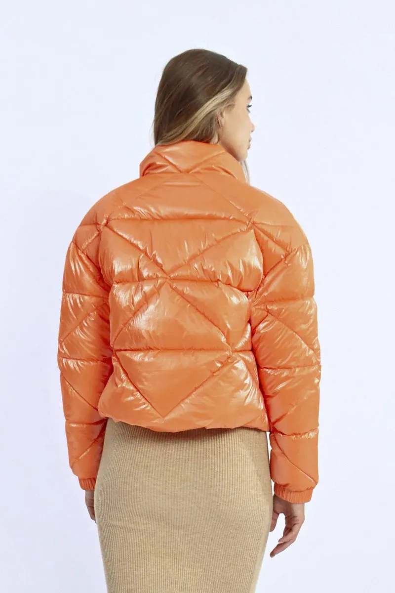 Short Quilted Down Jacket - Orange