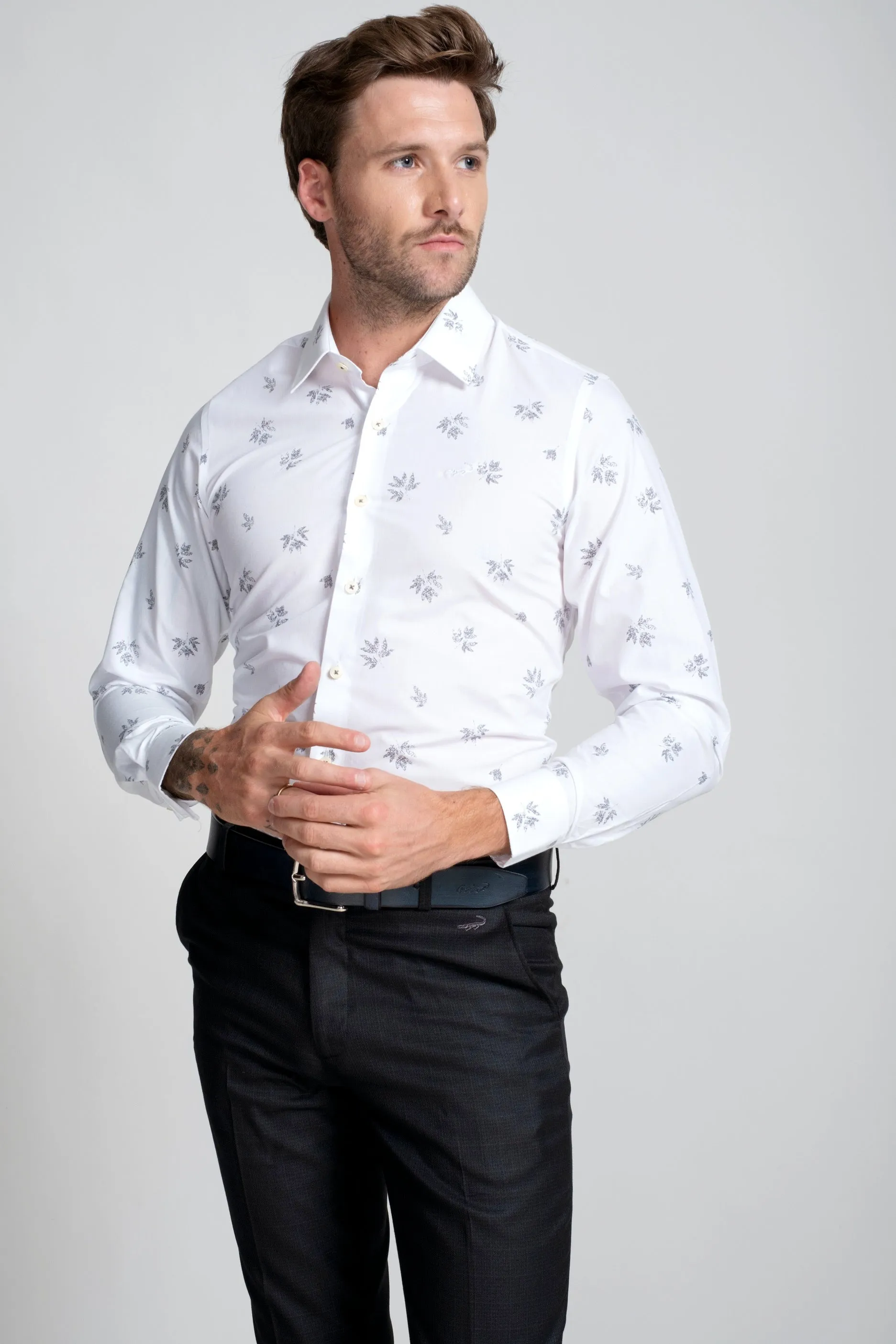 Sport Fit Long Sleeves-Formal Shirts  - White