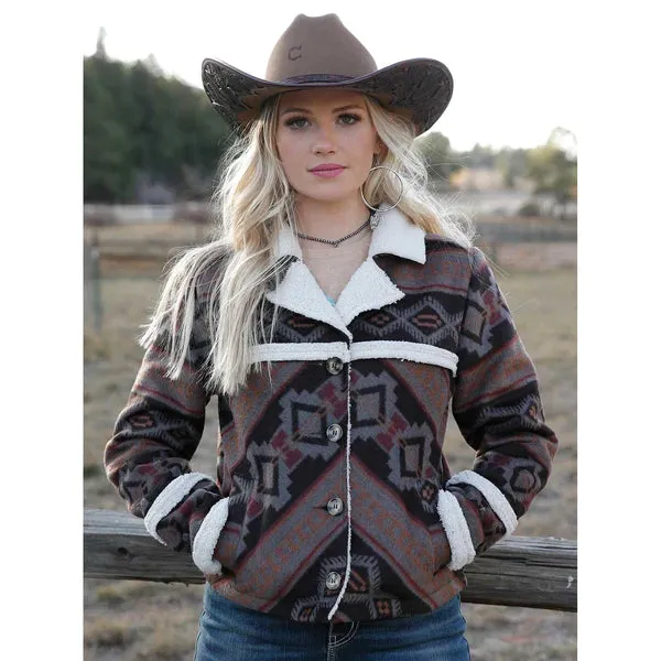 The Sierra Women's Brown Trucker Sherpa Jacket